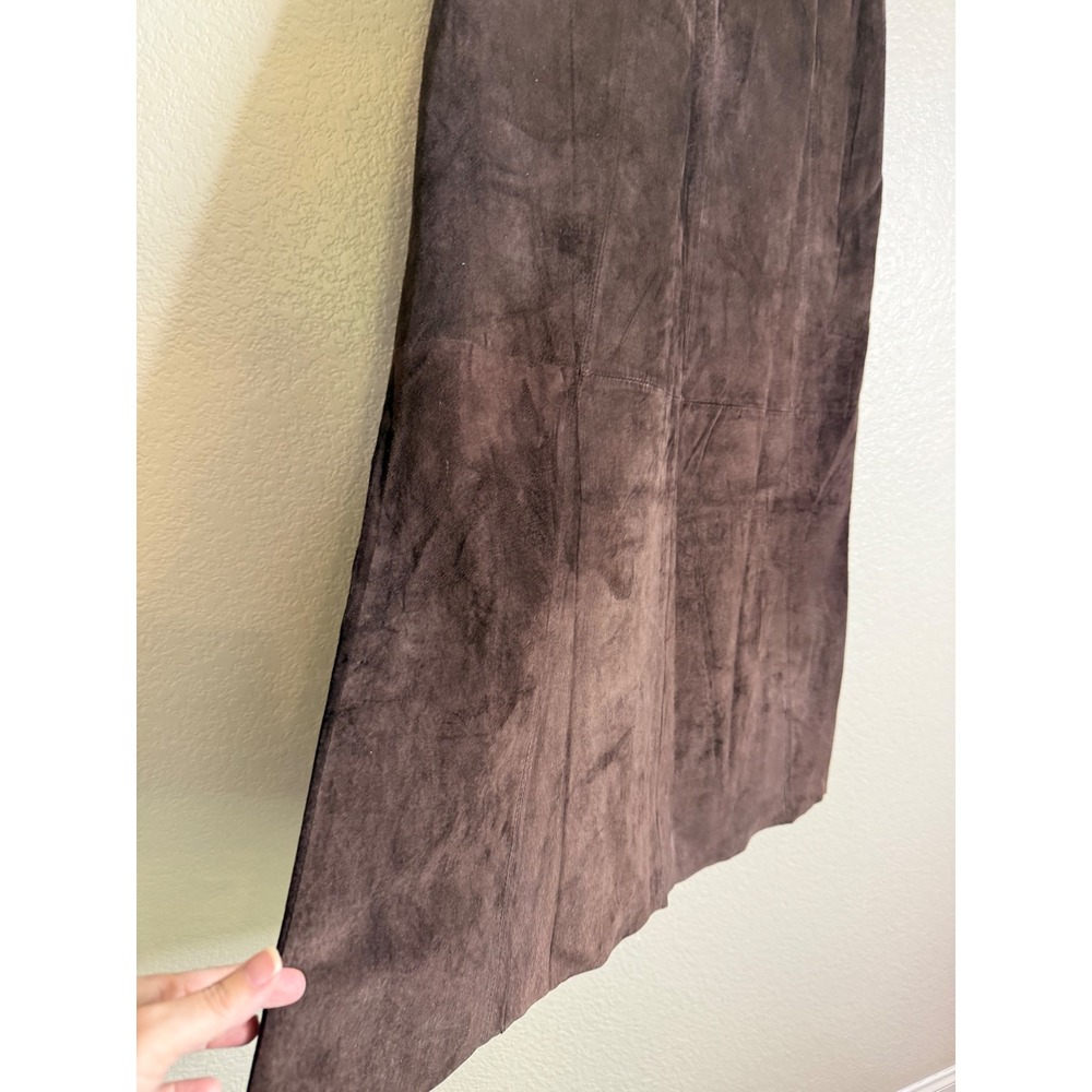 Chicos 0 US Small Suede Jalyn Maxi Skirt Chocolate Brown Genuine Leather NEW - Picture 7 of 8